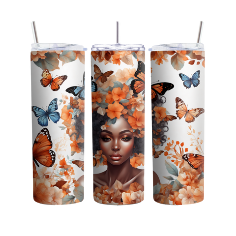 Inspire Me Positive, Black Girl Magic 20oz Tumbler, Butterfly and Orange Floral, Inspirational Empowerment, Perfect Gift for Her