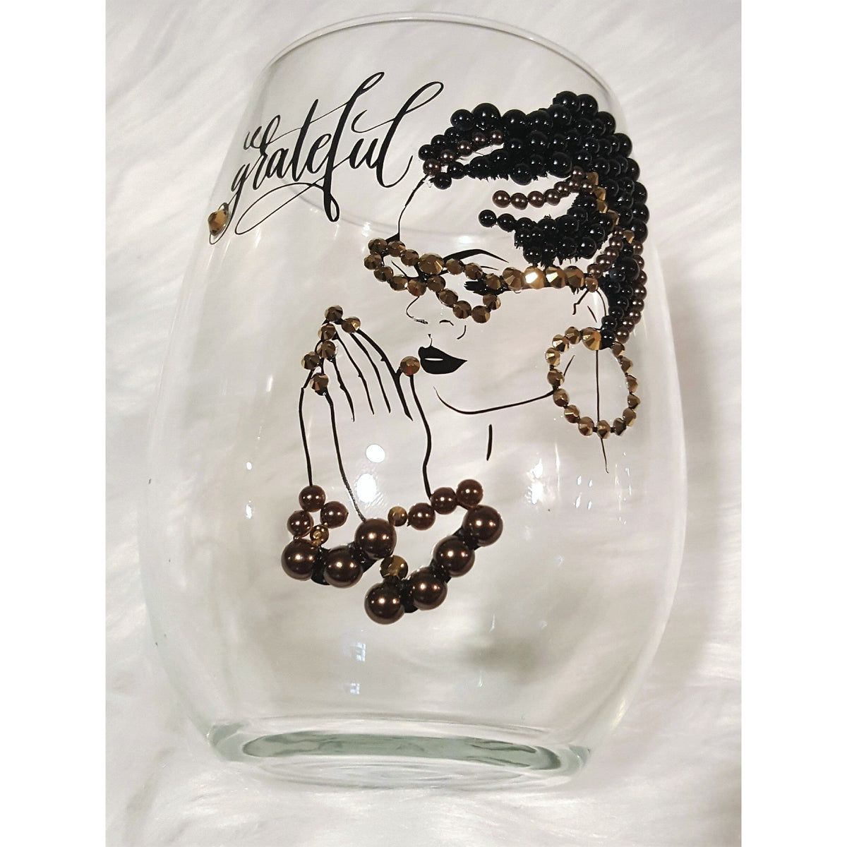 Custom Rhinestone and Pearl Stemless 20.5oz Wine Glass, Unique Gift for Her