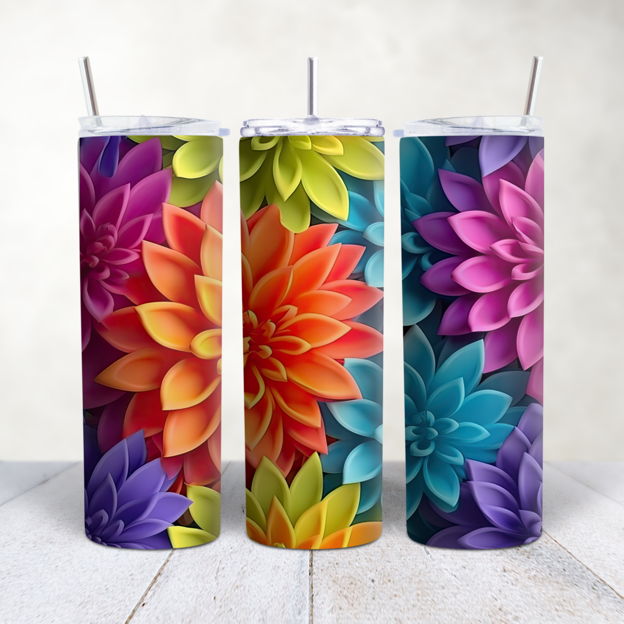 Floral 3D Rainbow Tumbler, Ideal Gift for Flower Enthusiasts, 20oz