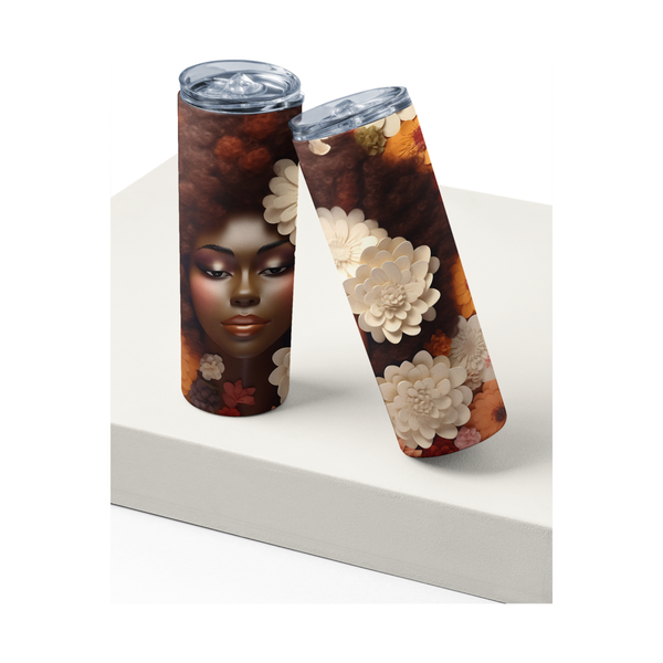 Inspire Me Positive, Afro Queen Floral 20oz Tumbler, Beautiful Black Woman Design, Unique Stainless Steel Insulated Cup, Perfect Gift for Her