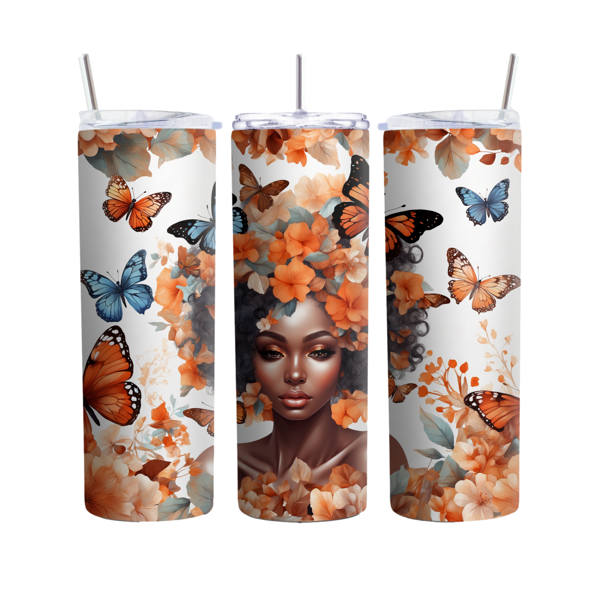 Inspire Me Positive, Black Girl Magic 20oz Tumbler, Butterfly and Orange Floral, Inspirational Empowerment, Perfect Gift for Her