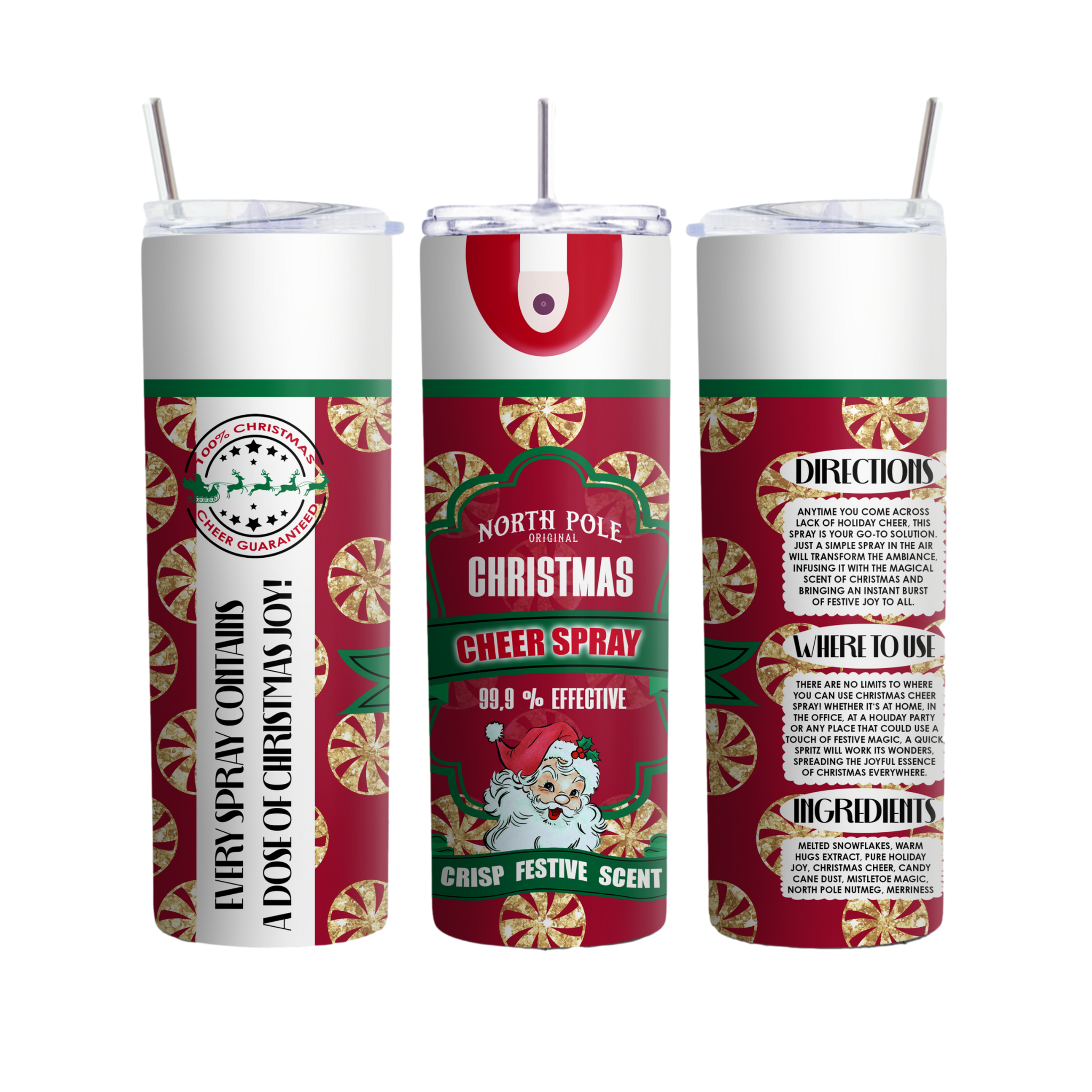 Inspire Me Positive Red Christmas Cheer Tumbler, Festive North Pole Design, Spray Can Style Cup, Perfect For Holiday Celebrations