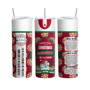 Inspire Me Positive Red Christmas Cheer Tumbler, Festive North Pole Design, Spray Can Style Cup, Perfect For Holiday Celebrations