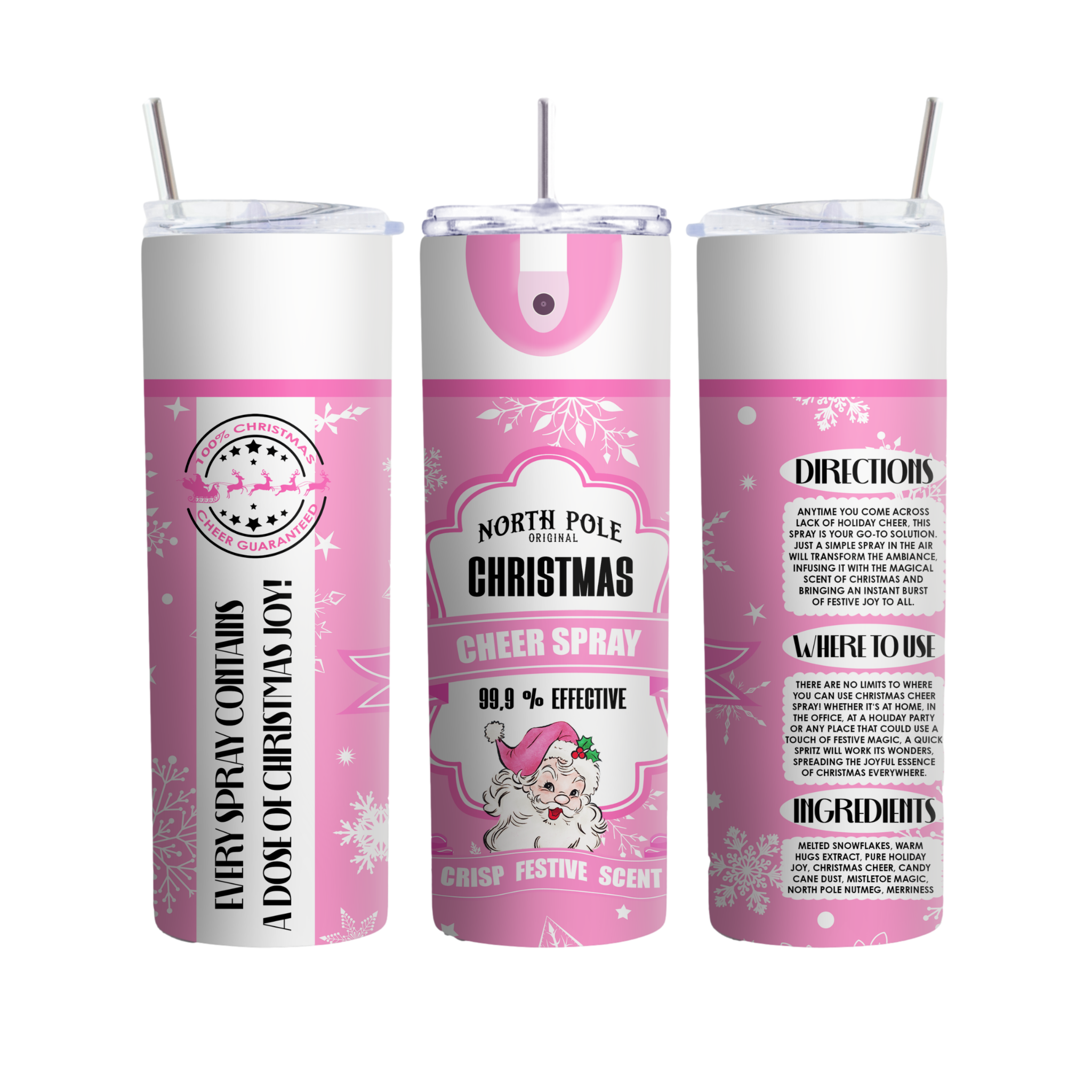 Inspire Me Positive Pink North Pole Christmas Cheer 20oz Tumbler, Festive Spray Can Style Holiday Cup, Ideal for Seasonal Celebrations
