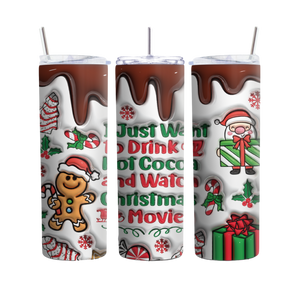 Inspire Me Positive Festive Christmas Tumbler for Hot Cocoa, Watch Christmas Movies Theme, Holiday Drinkware, Perfect Gift for the Family