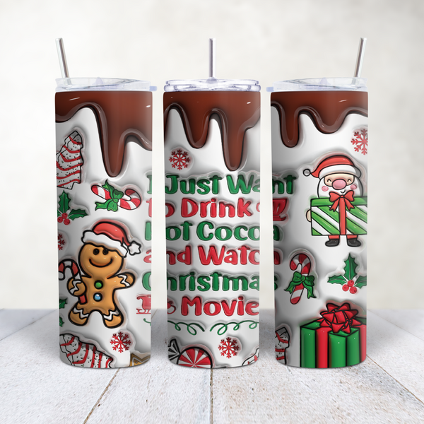 Inspire Me Positive Festive Christmas Tumbler for Hot Cocoa, Watch Christmas Movies Theme, Holiday Drinkware, Perfect Gift for the Family