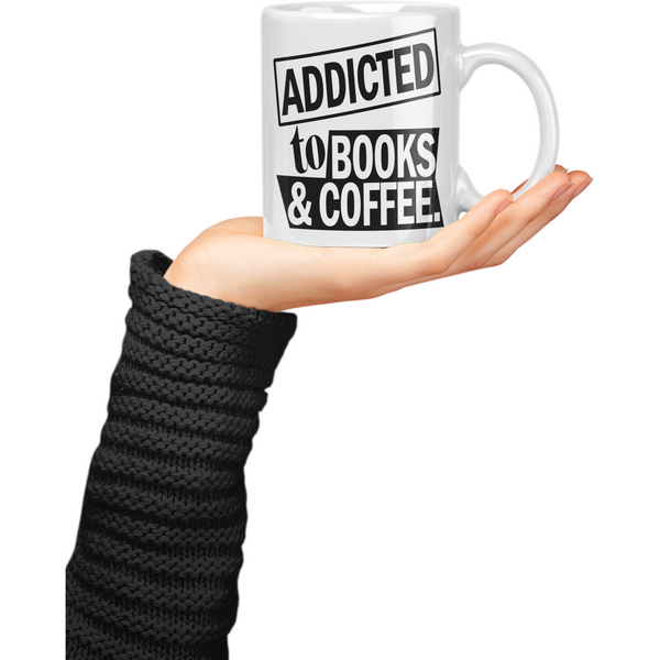Addicted To Books and Coffee Book Lovers White Ceramic 11 oz Mug and Coaster Set - Inspire Me Positive