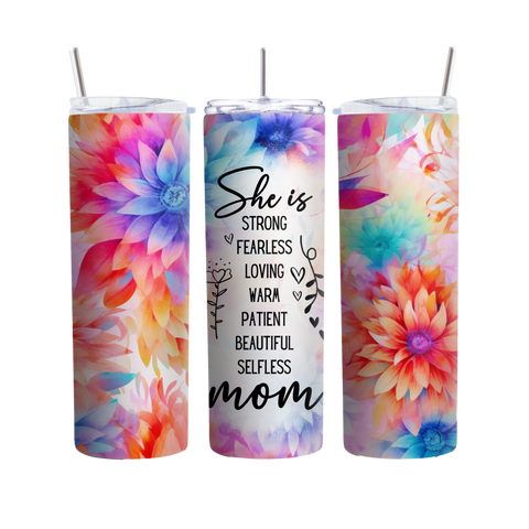 Mother's Day Watercolor Floral Tumbler 20oz Cup Gift for Mom