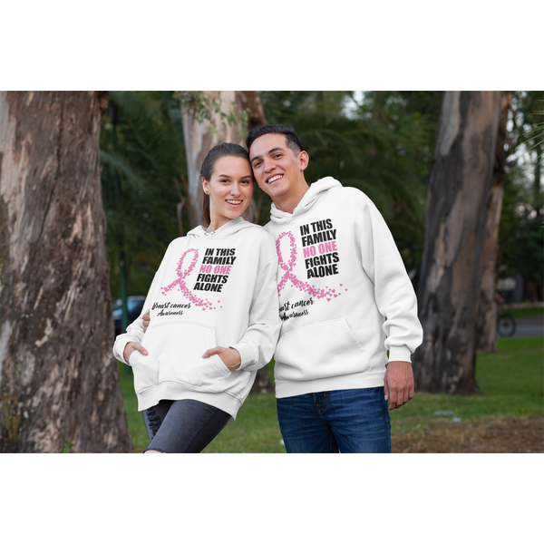 No One Fights Alone Breast Cancer Awareness White Hoodie - Inspire Me Positive