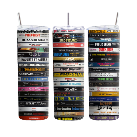 Inspire Me Positive 90s Hip-Hop Old-School Cassette Design Tumbler - 20oz Stainless Steel with Lid & Straw - Perfect Gift for Music Lovers