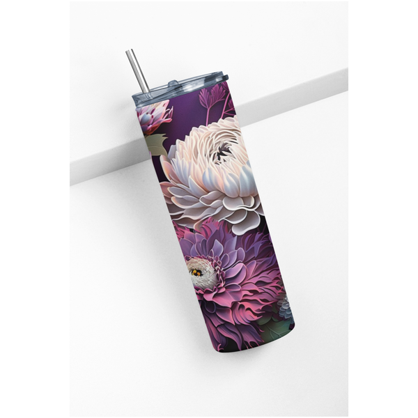 Inspire Me Positive, Purple Floral 20oz Tumbler, 3D Flower Design, Ideal Gift for Purple Lovers and Floral Enthusiasts