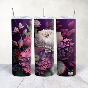 Purple Flowers 3D Art  20 Ounce Stainless Steel Tumbler