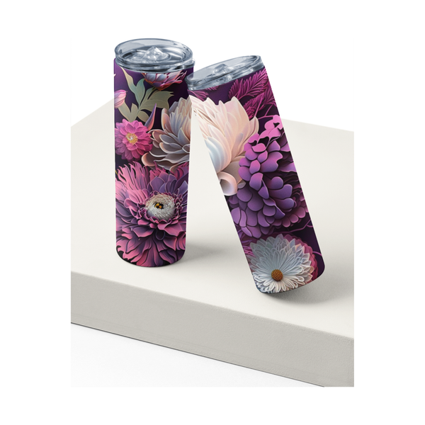 Inspire Me Positive, Purple Floral 20oz Tumbler, 3D Flower Design, Ideal Gift for Purple Lovers and Floral Enthusiasts