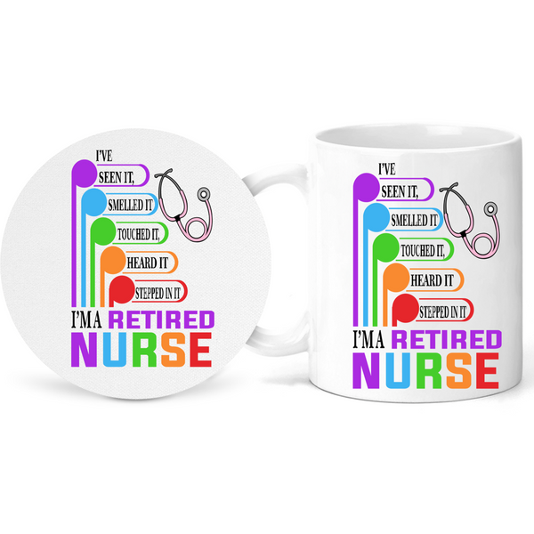 Retired Nurse Appreciation Gift White Ceramic 11 oz Mug and Coaster Set - Inspire Me Positive