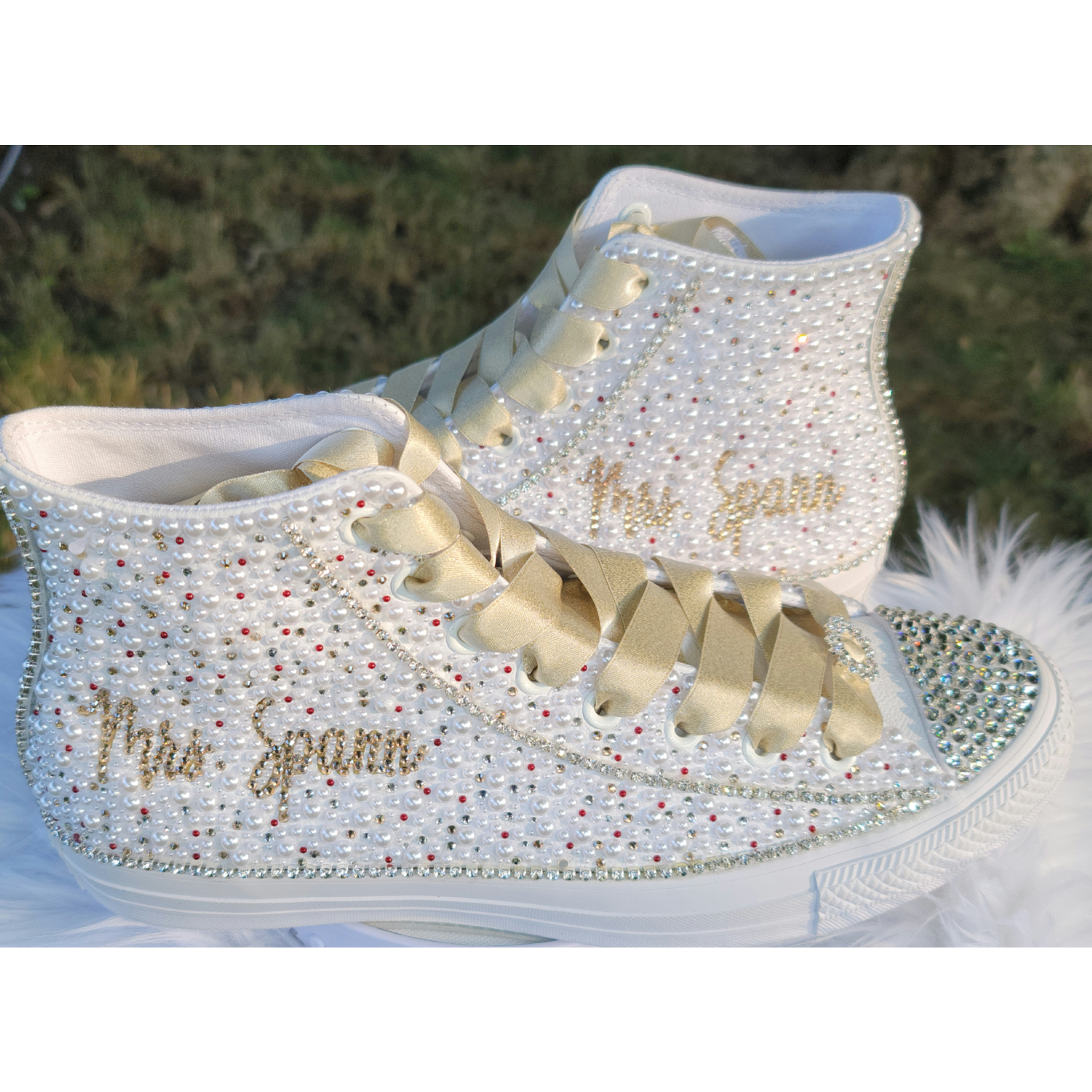White low top color rhinestone ribbon custom style canvas shoes