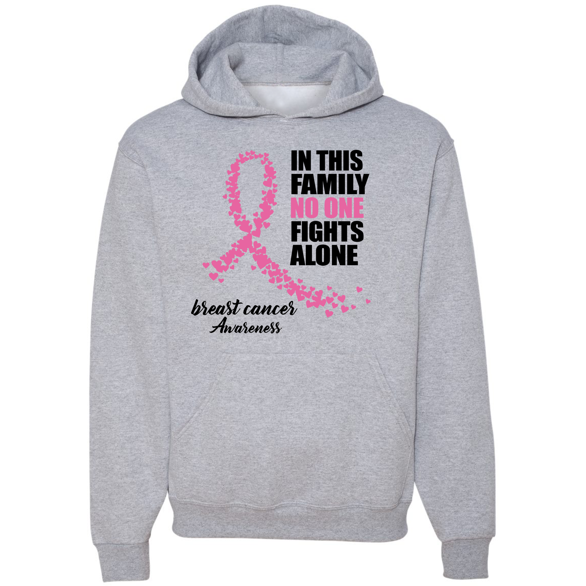 No One Fights Alone Breast Cancer Awareness Gray Hoodie - Inspire Me Positive