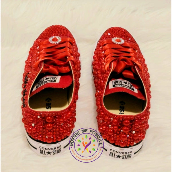 Red Bling Low Top Converse Shoes